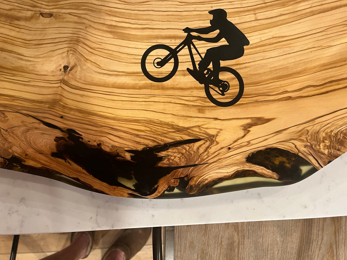 Olive wood / Epoxy charcuterie board with bicycle rider